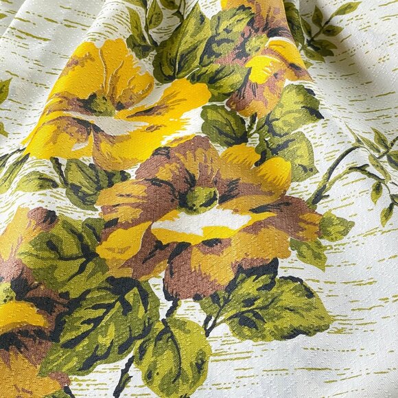 Vintage 60s pleated curtains, yellow green bold floral, Fiberglass panels - Picture 6 of 10